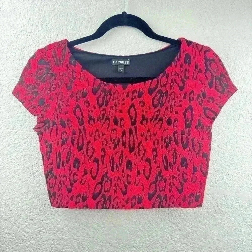 Express Red/Black Leopard Print Crop Top - Size XS